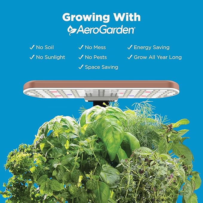 AeroGarden Harvest Lite, Indoor Garden Hydroponic System with LED Grow Light, Holds up to 6 AeroGarden Pods, Mocha