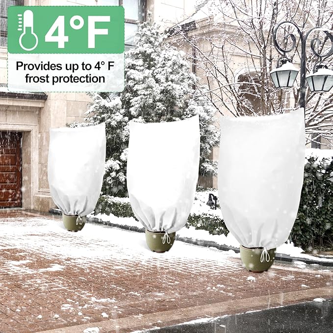 3 Pack Plant Covers Freeze Protection, 19.6" x 39.3" Frost Covers for Outdoor Plants with Drawstring, Plant Covers for Winter Tree Covers Freeze Protection, Winter Cold Weather Shrubs Jacket