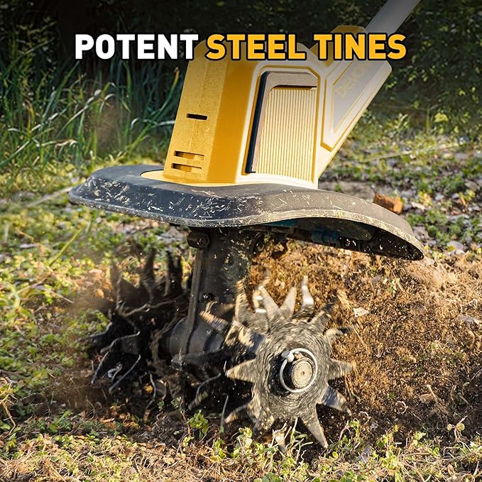 DEVONIC Cordless Electric Garden Tiller,21V 330RPM Tiller Cultivator 8" Tilling Width and 6" Depth Garden Rototiller with 2 * 2.0Ah Batteries for Lawn/Gardening (Cordless Tiller+2 Batteries)