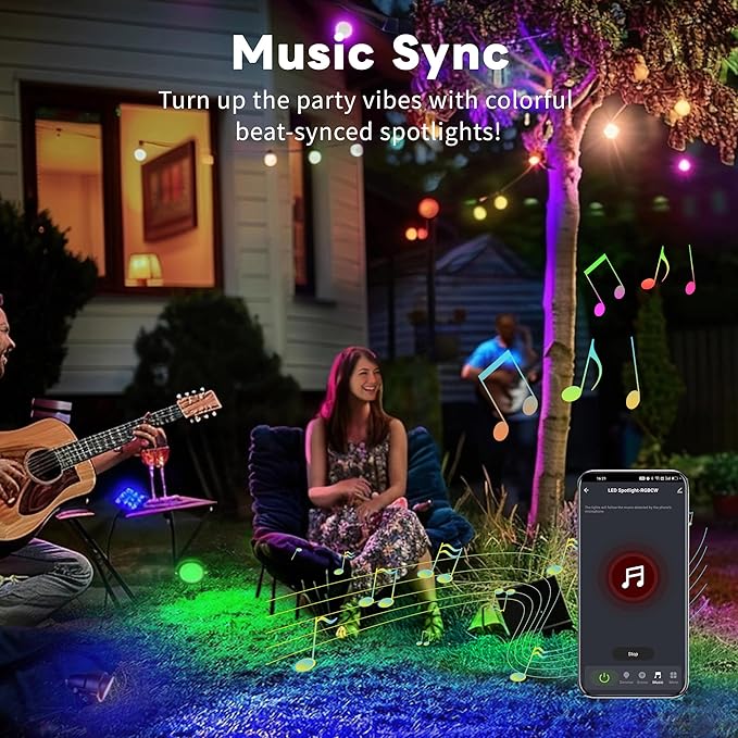 RGBCW Landscape Spotlights Low Voltage - Smart Color-Changing LED 12V Uplights, Spot Lights Outdoor Waterproof, App Control Works with Alexa, Aluminum Black for Outside Trees Wall 4 Pack