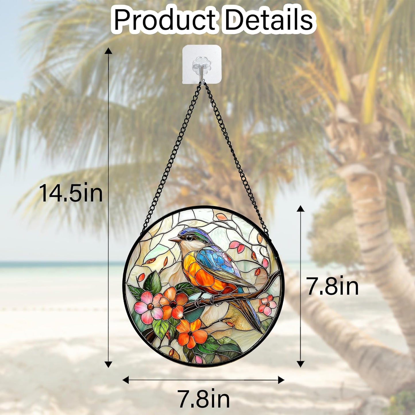 Stained Glass Window Hanging, Blue Bird Pink Flower Suncatcher Diamond Glass Panel Bird Sun Catchers Decor for Birthday for Women, Men, Wife, Aunt, and Mom 7.8 in