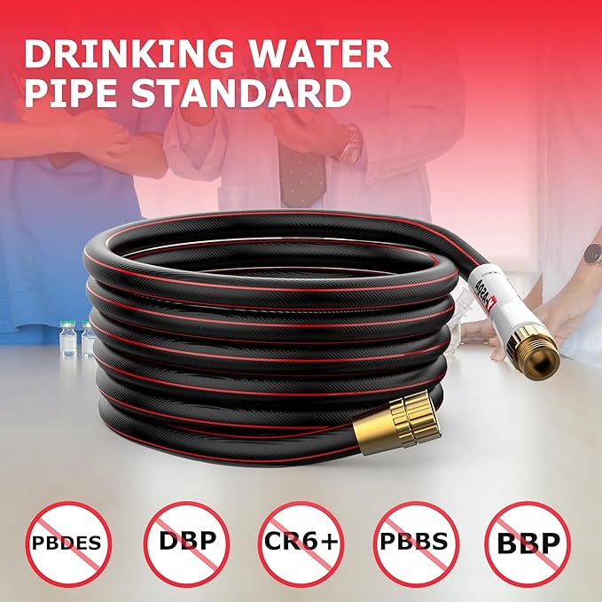 YASQA Water Hose 50 Ft, Flexible, Leakproof, Lightweight Lead In Rubber Hose 5/8" Diameter X 50ft Kink Free 150PSI Durable High Burst Strength Industrial Garden Hose