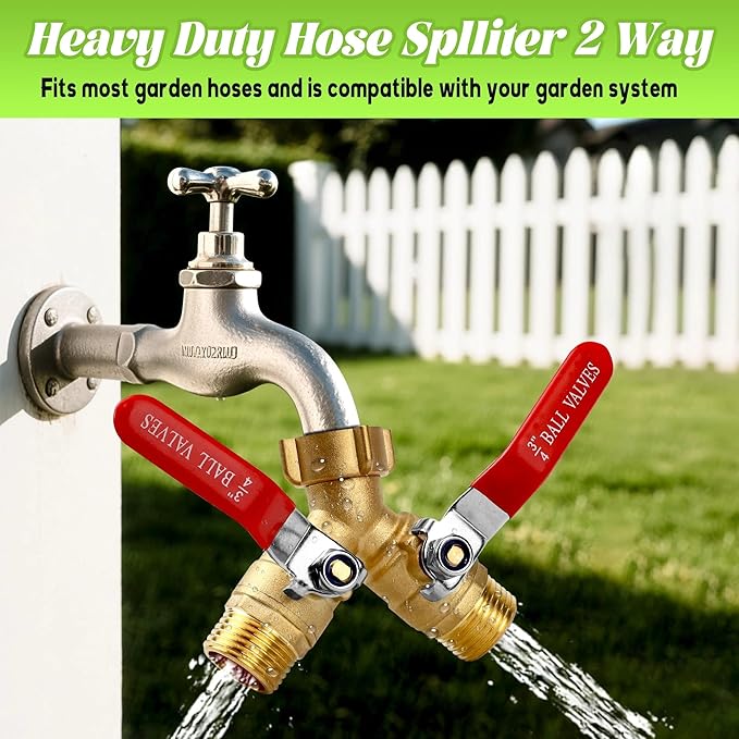Heavy-Duty Dual-Port Garden Hose Splitter, 304 Stainless Steel Long-Handle Outdoor Full-Flow Hose Manifold, Y-Style Valve with 3/4-Inch GHT Threads