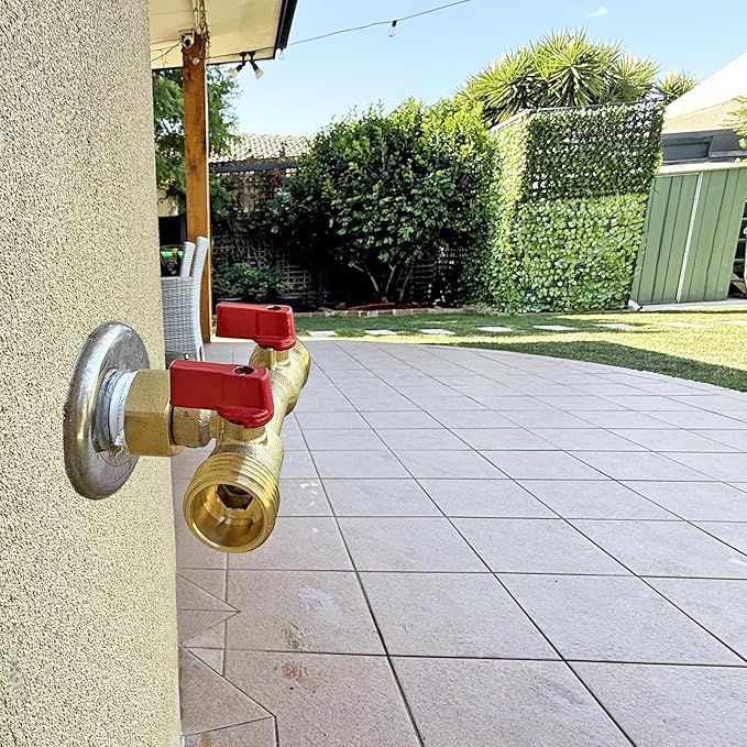 3/4" hose splitter 2 way water splitter male connectors allows you to run 2 hoses, hose quick connectors, hose spigot