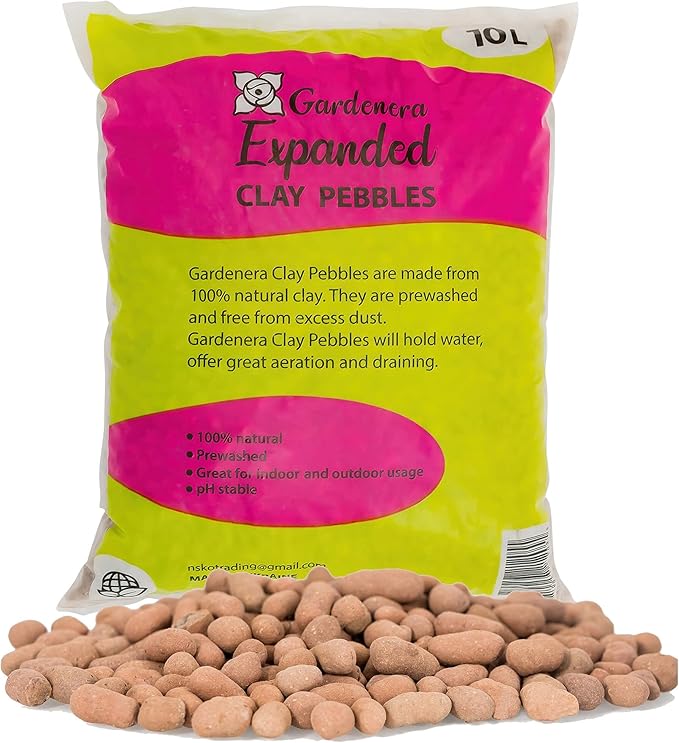 Gardenera Expanded Clay Pebbles for Plants โ 4mm-16mm LECA Balls | 100% Natural Hydroton Clay for Drainage, Hydroponics, Aquaponics, Terrariums, Orchids & Indoor Plant Growing Medium - 10 Quarts