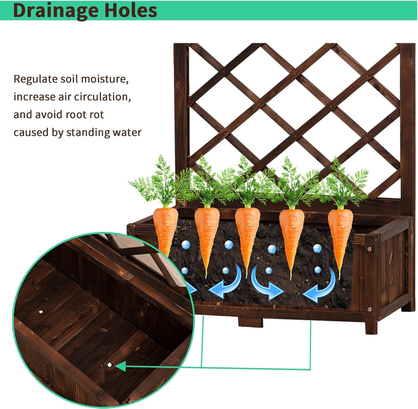 Anraja Raised Garden Bed Planter with Trellis Outdoor Wood Box 67in Flower Standing Planter Box Privacy Lattice Panels with Legs for Patio Porch w/Drainage Holes 29.5" L x 17.0" W x 67.0" H