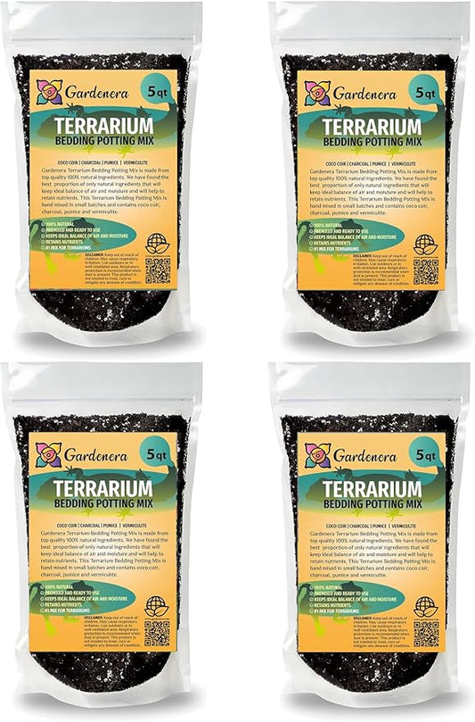 GARDENERA Terrarium Bedding - Custom Blend of Coco Coir, Charcoal, Pumice, and Vermiculite for Healthy Plant Growth - 20 QUARTS