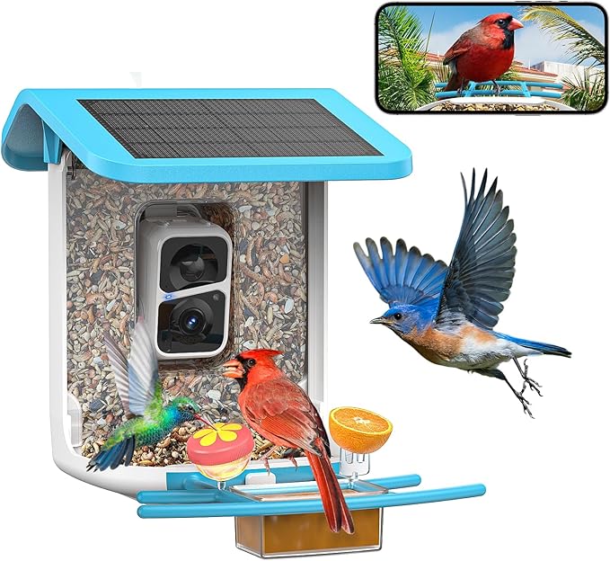 SMONET Bird Feeder with Camera B300: Smart Birdhouse Camera AI Recognition Solar Powered,Outdoor Wireless WiFi Birdfeeder Watching Live Video,Funny Birthday Gifts for Mom Mother Grandma Daughter