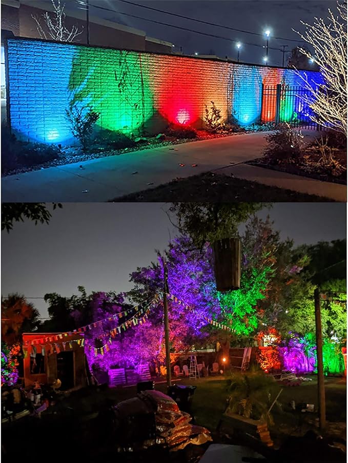 Outdoor Spotlights, Yard Spot Lights with Timer, 5W 120V RGB Colored Waterproof Memory Dimmable LED Landscape Light with Spiked Stand for Yard Lawn Pathway Tree Garden, 2 Packs