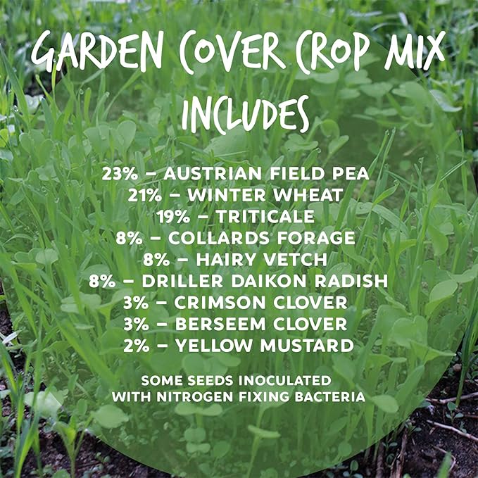 No-Till Farm and Garden Cover Crop Mix Seeds - 25 Lbs Bulk - Blend of Gardening Cover Crop Seeds: Hairy Vetch, Daikon Radish, Forage Collards, Triticale, More