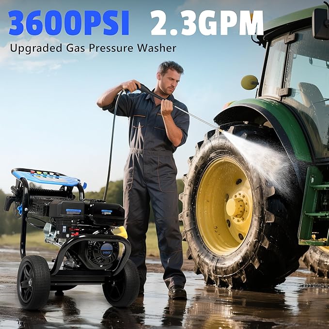 Gas Pressure Washer 3600PSI 2.3 GPM 212CC High Pressure Washers, 30FT Hose with Reel, Built-in Soap Tank, 5 Quick-Connect Nozzles, Axial Pump, Heavy Duty Gas Power Washer for Cars Driveways