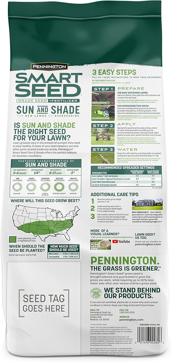 Pennington Smart Seed Sun and Shade Tall Fescue Grass Seed Mix for Southern Lawns 7 lb