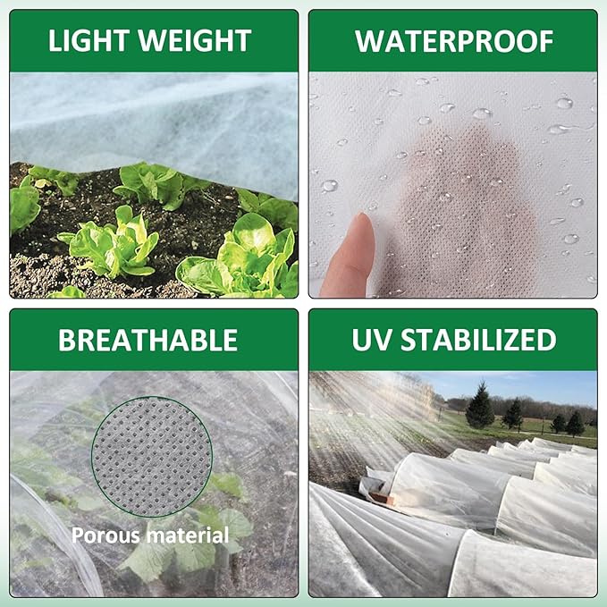 Plant Covers Freeze Protection, 10ft x 30ft 1.41oz/yd² White Frost Cloth Plant Blankets with 20 Stainless Steel Clips Floating Row Covers for Outdoor Gardens Vegetables Winter Frost Pests Protection