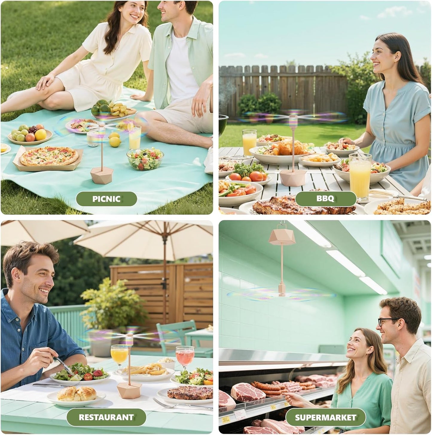 Portable Battery Powered Fly Fans for Tables Up to 15 Hours Working Time, 4-Pack Indoor Outdoor Food Fan with Flexible Goose-Neck Blades for Home Restaurant Party Picnic Patio BBQ, Lotus Pink