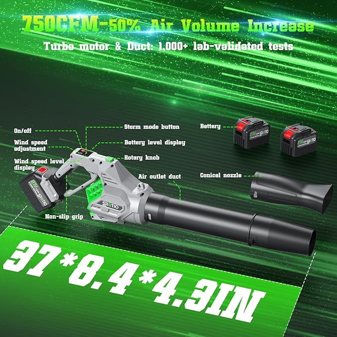 Leaf Blower Cordless, 950,000 RPM Leaf Blower Body Can be Rotated 180°, 2 X 4.5Ah Batteries and Fast Charger 4 Speed Mode Portable Lightweight Cordless Leaf Blower for Patio Cleaning(Grey)