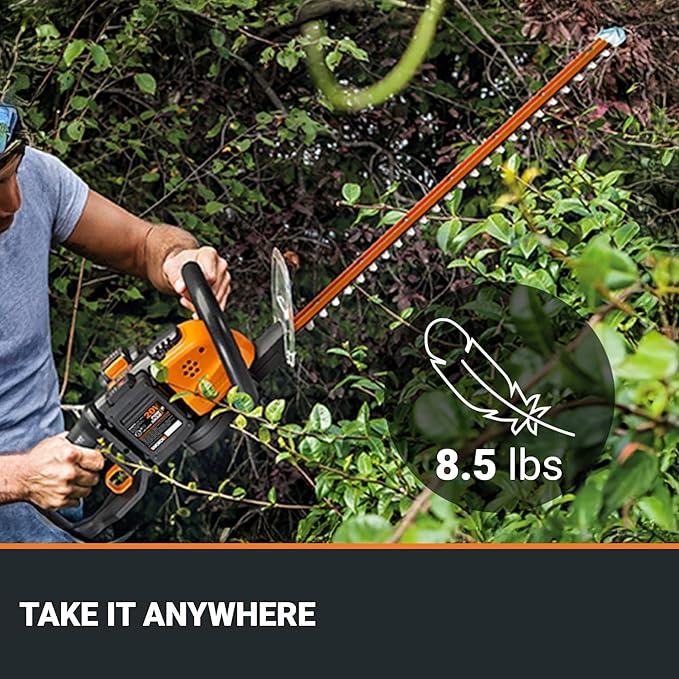 WORX WG284.1 26" 40V Cordless Hedge Trimmer, Electric Hedge Trimmer with Dual-Action Blades, Brushless Bush Trimmer with 180° Rotating Handle, 2 Batteries & Charger Included