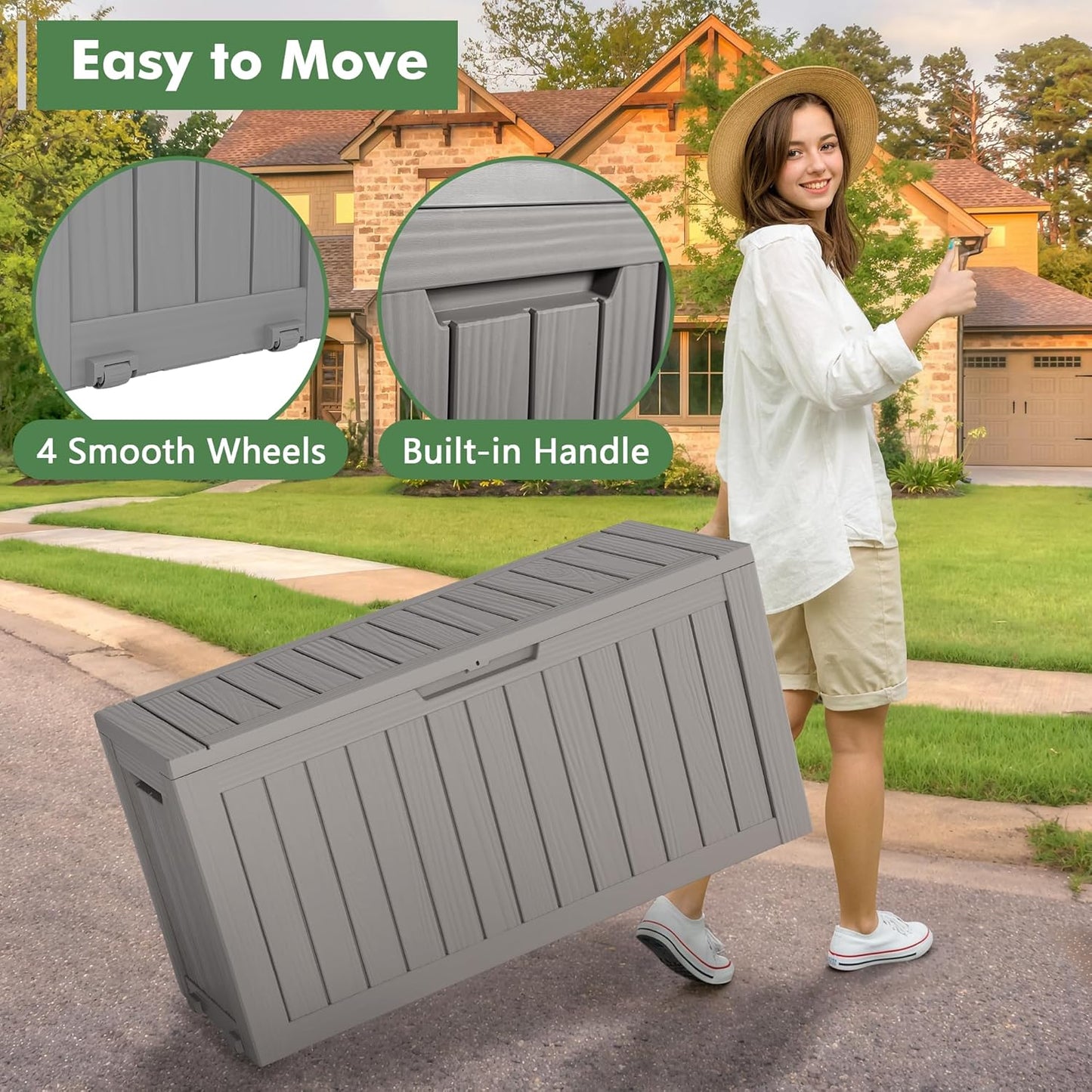 Outdoor Storage Box, Resin Deck Boxes Indoor and outdoor, Waterproof Storage Box Lockable Lid (Grey, 73 Gallon)