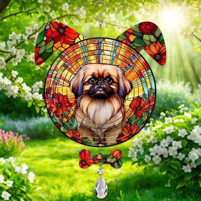 Pekingese Dog Ears Wind Spinner, Pekingese Wind Spinner Hanging for Yard and Garden