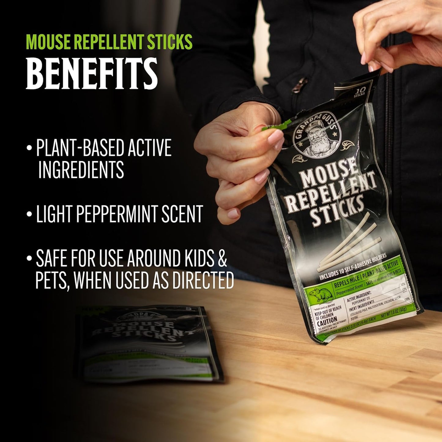 Grandpa Gus's Mouse Repellent Bundle: 10 Pouches & 10 Sticks for Natural, Non-Toxic Rodent Defense in Home & Garage. Safe for Kids & Pets with Effective, Long-Lasting Protection Against Mice