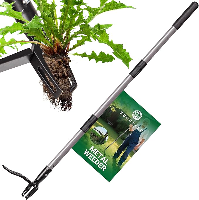 Suchtale Metal Weeder,Stand Up Weed Puller Tool with Long Handle – Heavy-Duty All-Metal Weeder with Upgraded Pincer Claw – Pull Weeds from The Root Without Bending, Pulling, or Kneeling