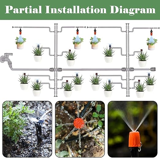 200FT+40FT Drip Irrigation System, Garden Watering System with 8/11mm Main Tubing 4/7mm Distribution Irrigation Tubing and Accessories, Irrigation System for Garden, Greenhouse, Yard, Lawn, Plant