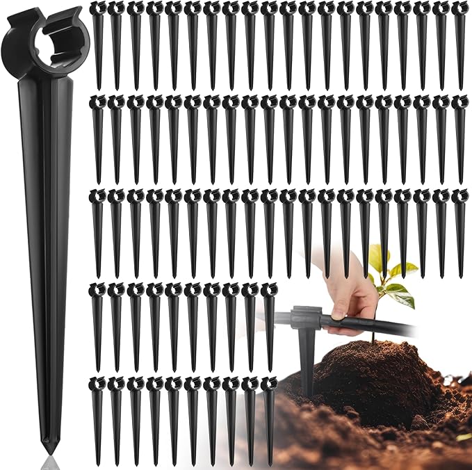 100 Pcs Irrigation Drip Support Stakes 1/2 Inch Tubing Hose Holder, Pipe Universal Drip Lines Tubing Hose for Gardening Patio Lawn Irrigation Growing