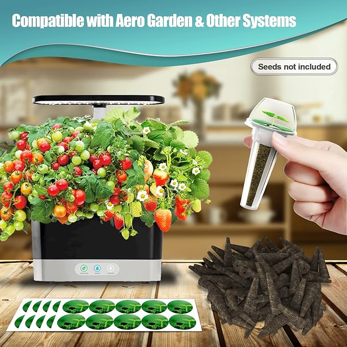 124 pcs Seed Pod Kit for Aerogarden, Grow Anything Kit for Indoor Hydroponics Garden, Hydroponics Supplies with 50 Grow Sponges, 50 Pod Labels, 12 Baskets, 12 Planting Domes