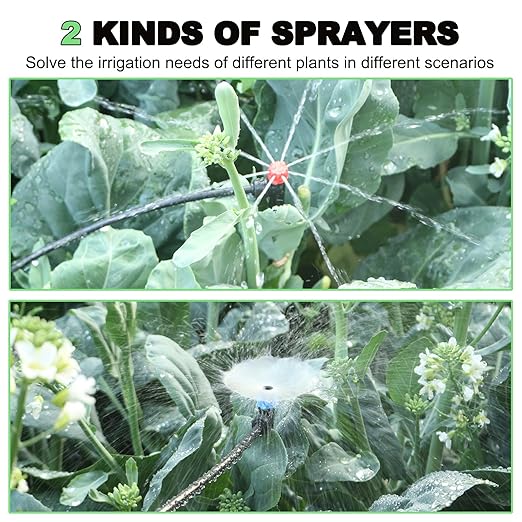 Drip Irrigation System โ 2025 Upgraded Garden Watering System with 46FT 1/2'' Tubing, New Quick-Connect 1/4 inch Fittings Automatic Sprinkler for Garden Lawn Greenhouse Plant Flower Bed