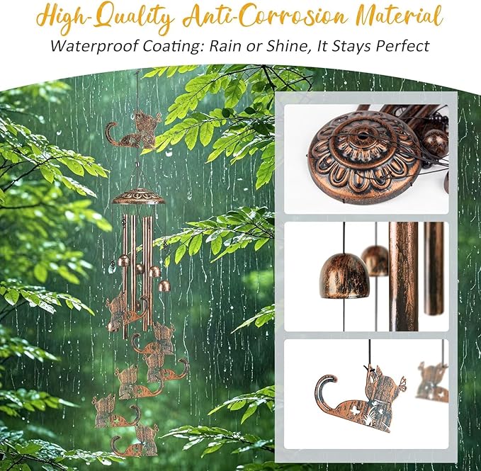 Cat Wind Chimes for Outside,Gardening Gifts for cat Lover,Women,Men,Mom,Birthday Party Decorations,Memorial Gifts,Wind Chimes Outdoors,Indoors,Room,Home,Wall,Garden,Patio,Yard Decor