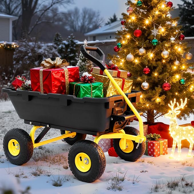 800lb Garden Dump Cart,Utility Wagon Wheelbarrows with Quick-Release System&4 Pneumatic Tires,Heavy Duty Yard Dump Wagon with Steel Frame for Yard,Farm,Garden and Halloween Hauling (Yellow)