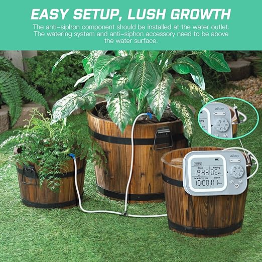 Automatic Plant Waterer Indoor Self Watering System for 15 Potted Plants, Auto Drip Irrigation Kit Programmable Water Timer with Smart Humidity Detection, Blue