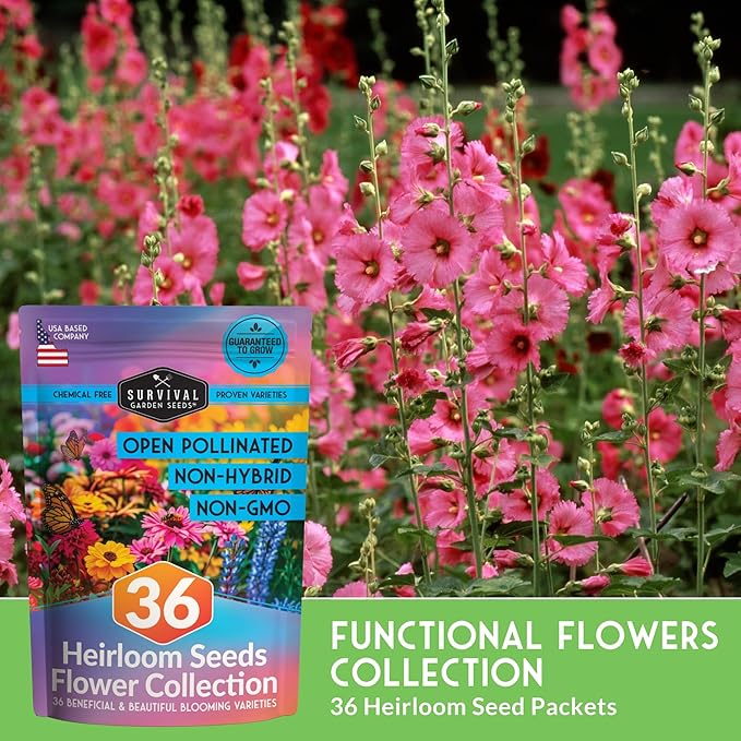 36 Variety Flower & Wildflower Seeds Garden Kit | Annual & Perennial Pollinator Mix with Cut Flowers for Bees, Butterflies & Bouquets | Non-GMO Heirloom Starter Pack – Survival Garden Seeds
