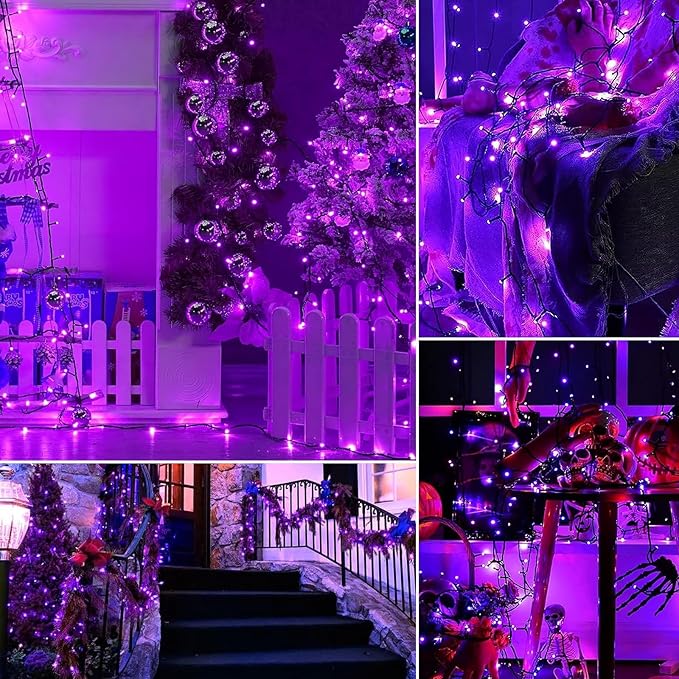 2 Pack Solar String Lights Outdoor, 200 LED Extra-Long 78 FT Solar Lights Outdoor with 8 Lighting Modes, IP65 Waterproof for Halloween, Garedn, Xmas, Balcony, Wedding, Party (Purple)