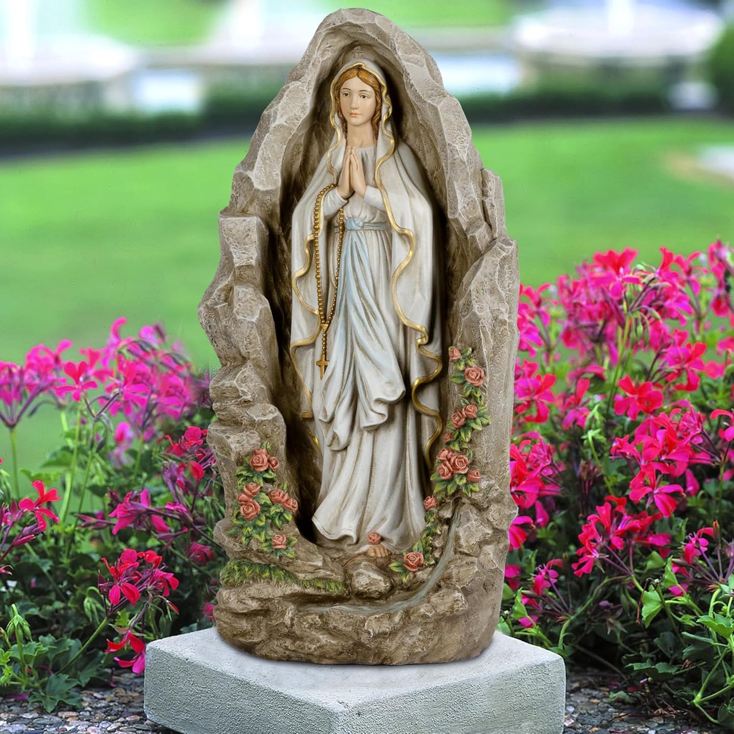 Our Lady of Lourdes Statue - 24 Inches Virgin Mary Statue Outdoor Catholic Garden Decor, Our Lady of Lourdes Grotto Sculpture for Home Yard Patio Lawn Hallway Decor