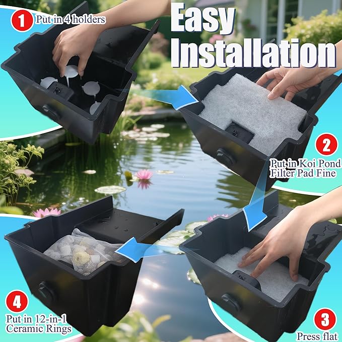 7PCS Pond Filter Media for Pond BOSS Waterfall Spillway, 6 Koi Pond Filter Pad Fine& 1 Pack Ceramic Rings, Reusable Ultra-Durable Fish Pond Filter Material (Spillway not Included