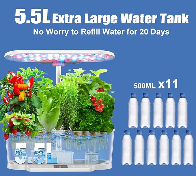 Hydroponics Growing System Kit APP Controlled, Indoor Herb Garden Hydroponic 15 Pods 36W Grow Light, Smart Indoor Garden, Height Adjustable to 30", Water Shortage Alarm, Quiet Pump, Auto Timer, White