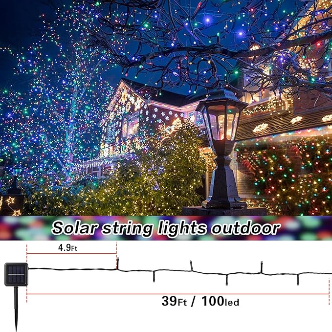 2 Pack Solar String Lights Outdoor, 200 LED Extra-Long 78 FT Solar Christmas Lights Outdoor with 8 Lighting Modes, IP65 Waterproof for Garden, Xmas, Balcony, Wedding, Party (Multicolor)