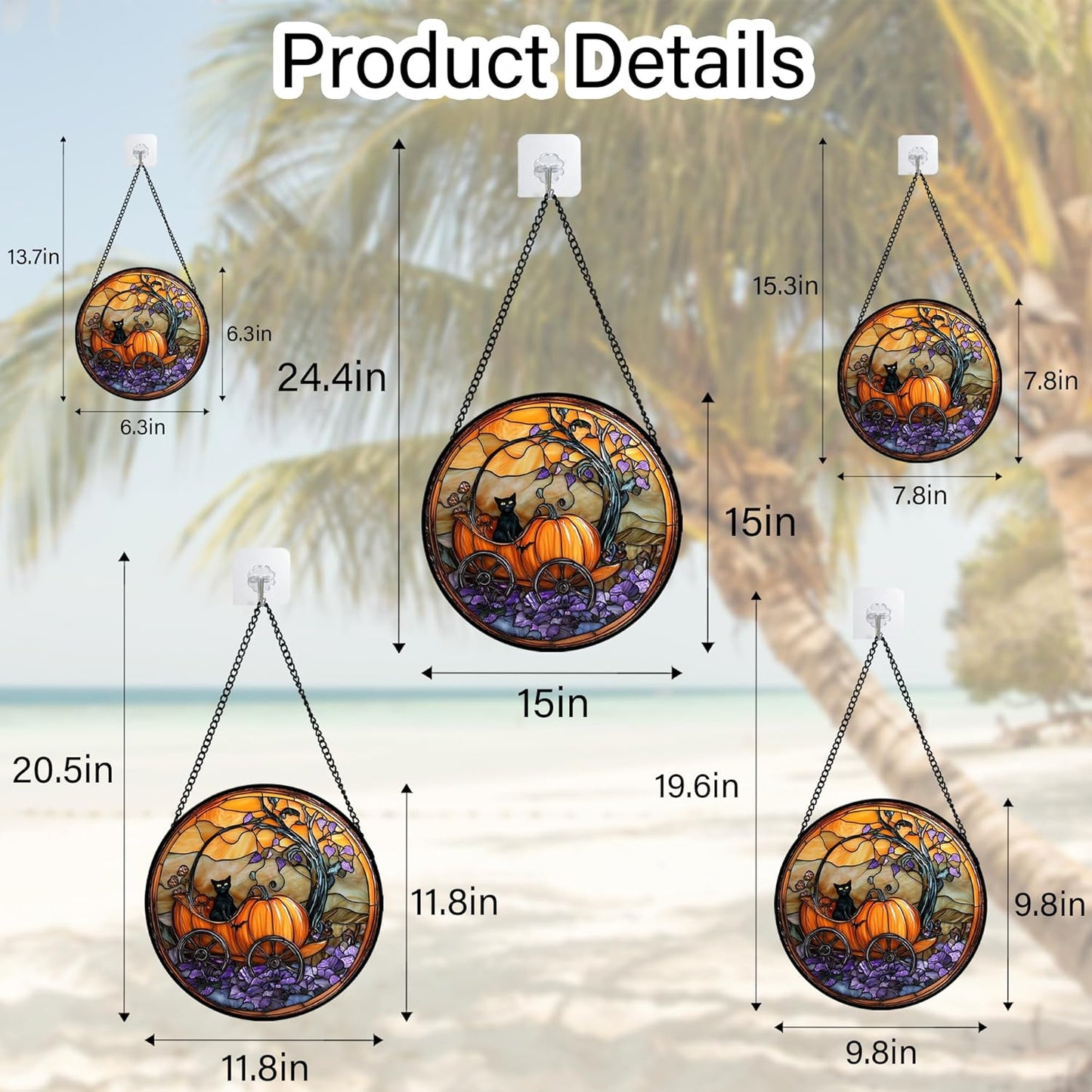 Stained Glass Window Hanging - Halloween Pumpkin Carriage Black Cat Suncatcher for Doors Window Garden Spooky Sun Catchers Gothic Decor Horror Gifts for Women Men Friend Boy Girl 9.8 in