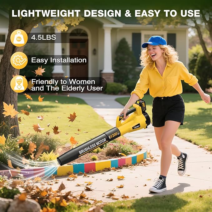 Tietoc Leaf Blower Cordless, 1200W Brushless Electric Leaf Blower with 2 X 5.0Ah Battery, 6 Speed Powerful Leaf Blowers for Garden, Patio, Lawn Care, Gift for Men Dad Husband Fathers Gardener