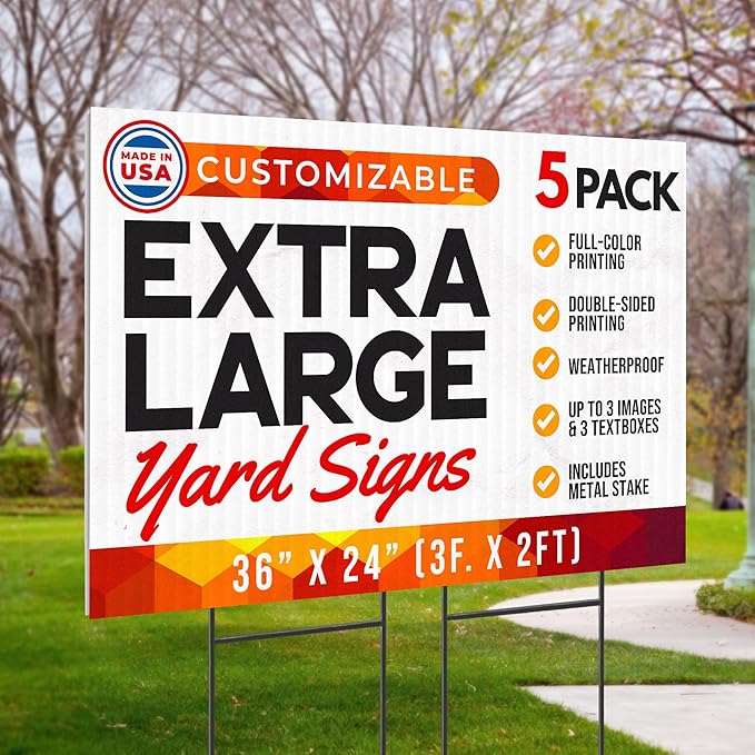 36"x24" Custom Yard Signs with Stakes Personalized Yard Signs with Full Color Print and Text Large Custom Outdoor Signs, for Business (5)