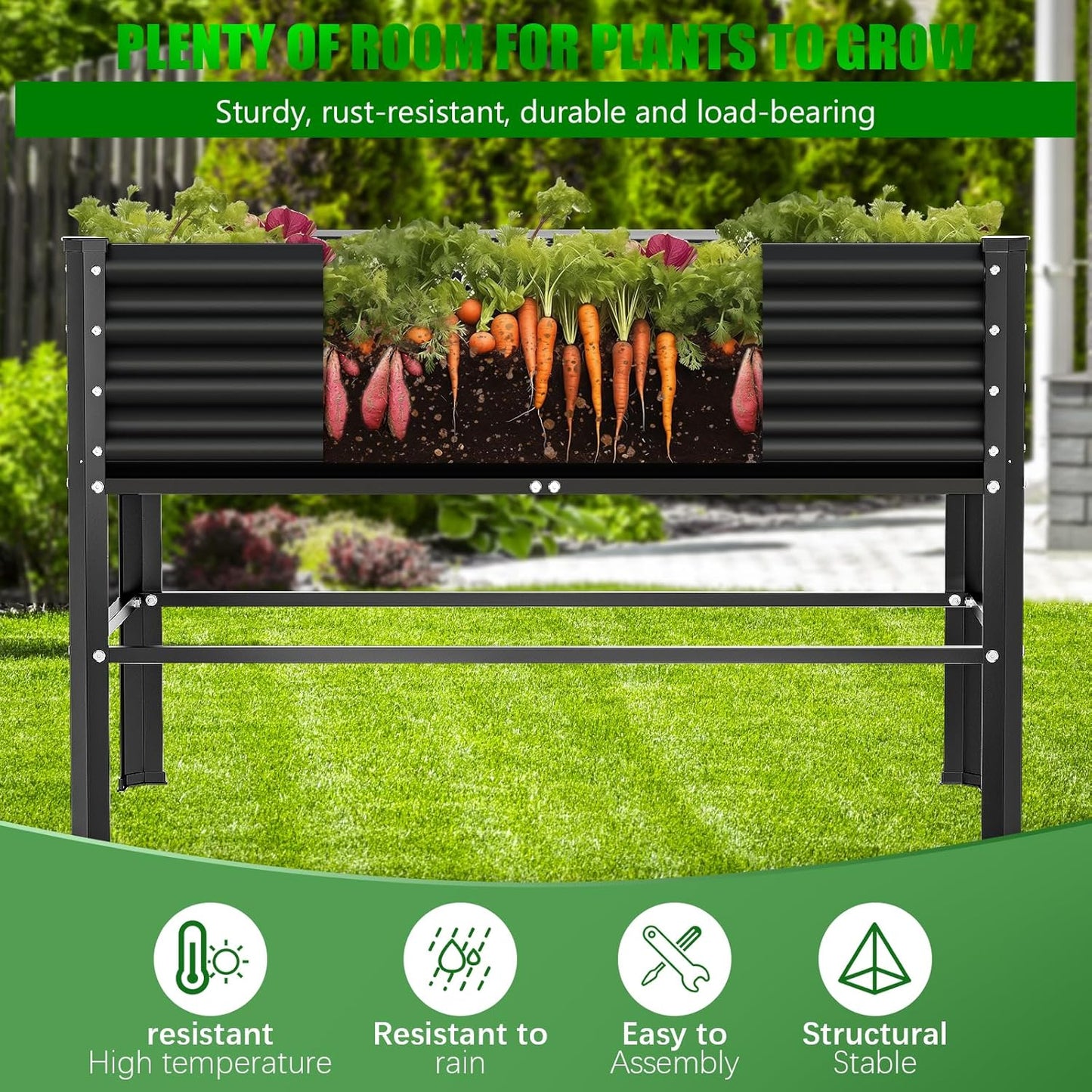 Doniks 2PCS Raised Garden Bed with Legs, 48×24×32in Large Outdoor Metal Galvanized Garden Planting Box,600lb Capacity for Vegetables Lawn Green Flowers, Fruits, Terrace