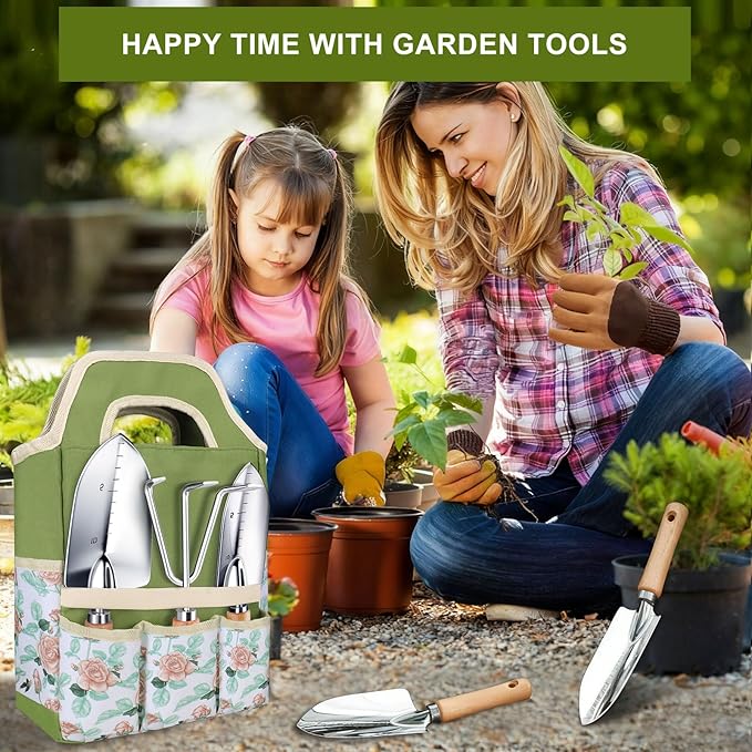 Kynup Gardening Tools, Garden Tools Set-7 Piece, Gardening Kit with Spade, Ideal Hand Garden Tool Gifts for Women, Thickened Stainless Steel, Rust-Proof, Garden Supplies, Garden Stuff
