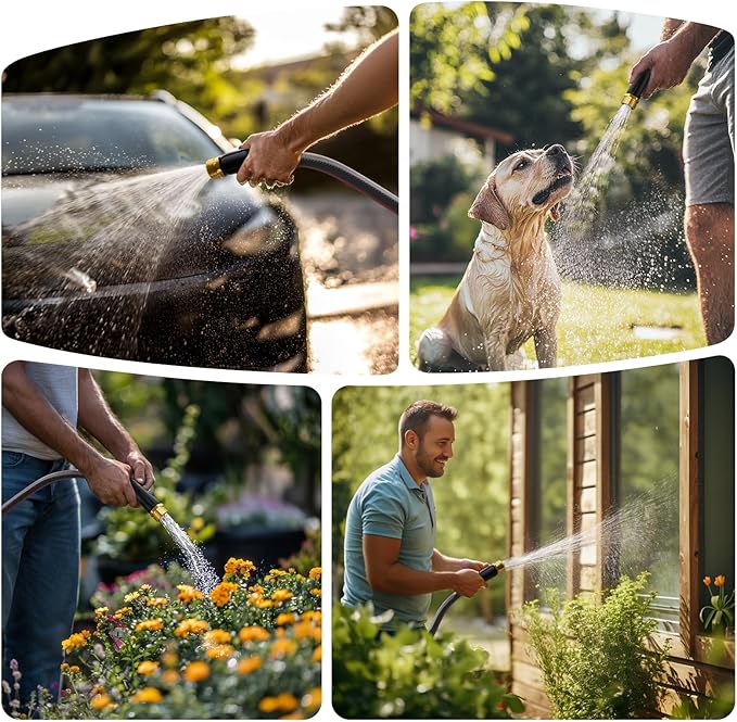 100ft Non-Expanding Garden Hose with 8-Layer Latex Core, Lightweight & Kink-Free, Flexible Heavy Duty Water Hose for Lawn, Yard, Car Washing (3/4" Solid Brass Fittings, Crush-Resistant)