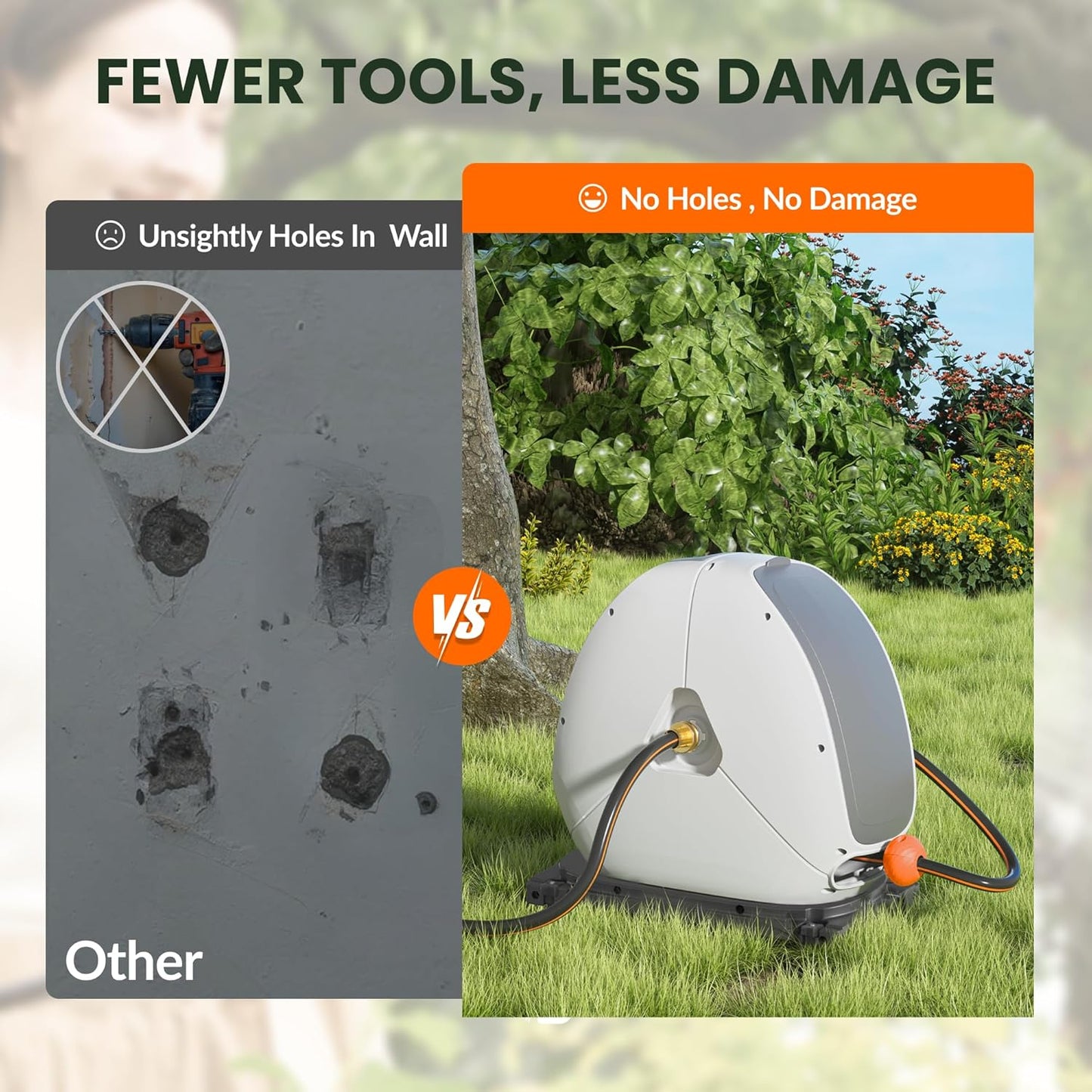 Giraffe Tools Retractable Hose Reel with 1/2 Inch x 100FT, Heavy Duty Ground Mount Garden Hose Reel, Automatic Rewind,with 9-Function Sprayer Nozzle & Flexible Swivel Base