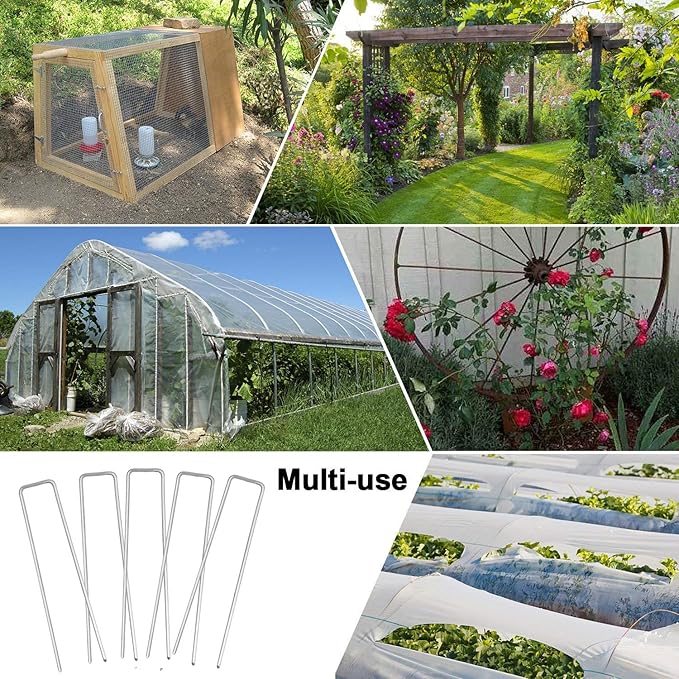 Petgrow 6 Inch Garden Stakes Galvanized Landscape Staples,U-Type Turf Staples for Artificial Grass, Rust Proof Sod Pins Stakes for Securing Fences Weed Barrier, Outdoor Wires Cords Tents Tarps