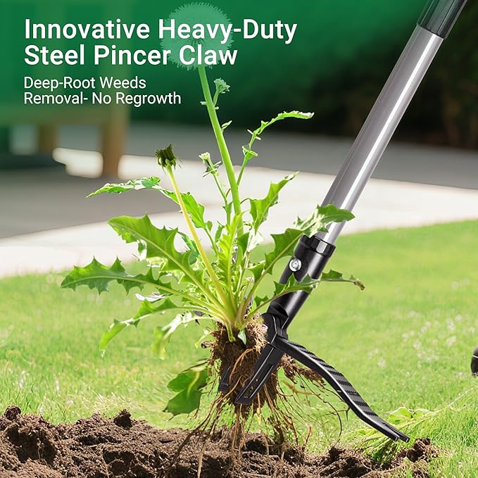 Suchtale Metal Weeder,Stand Up Weed Puller Tool with Long Handle – Heavy-Duty All-Metal Weeder with Upgraded Pincer Claw – Pull Weeds from The Root Without Bending, Pulling, or Kneeling