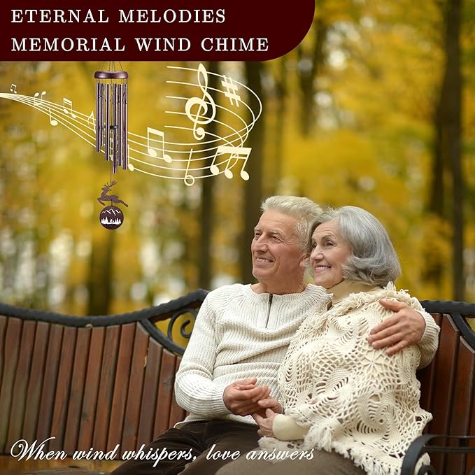 Wind Chimes for Outside, 32" Memorial Wind Chimes for Loss of Loved One Mother Father, Memorial Sympathy Gift Outdoor Garden Patio Decor, Deer Xmas Decorations(Brown)