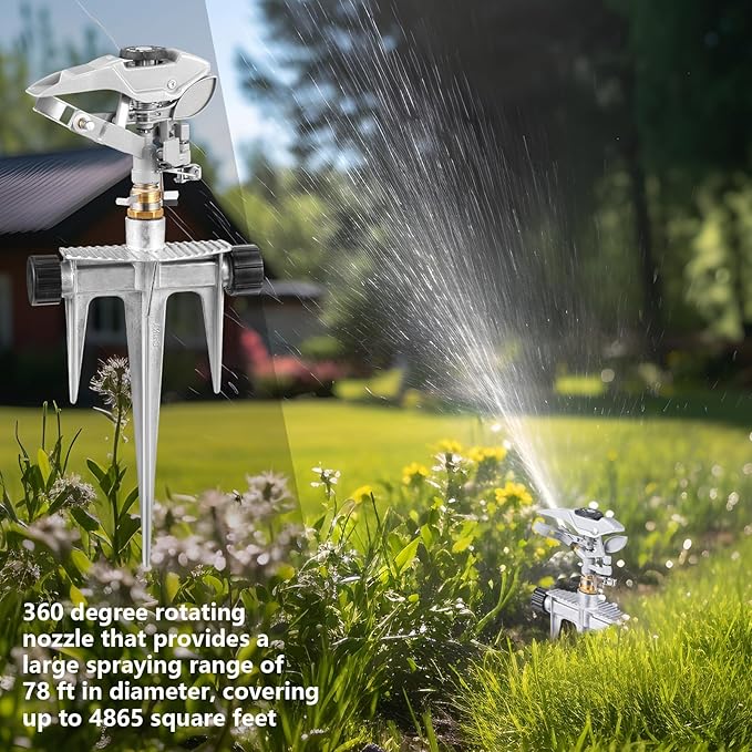 Landhoow 2 Pcs Lawn Sprinkler Heavy Duty Adjustable Pulsating Water Sprinkler Head with Spike Base Adjustable Spraying Area and Distance for Large Area Garden Lawn Yard Irrigation