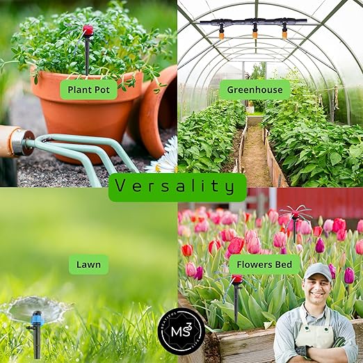 MS3 Drip Irrigation System Kit 226FT โ Automatic Garden Watering System with Adjustable Drippers, 5/16'' & 1/4'' Tubing, Easy DIY Installation for Greenhouse, Yard, Lawn & Potted Plants