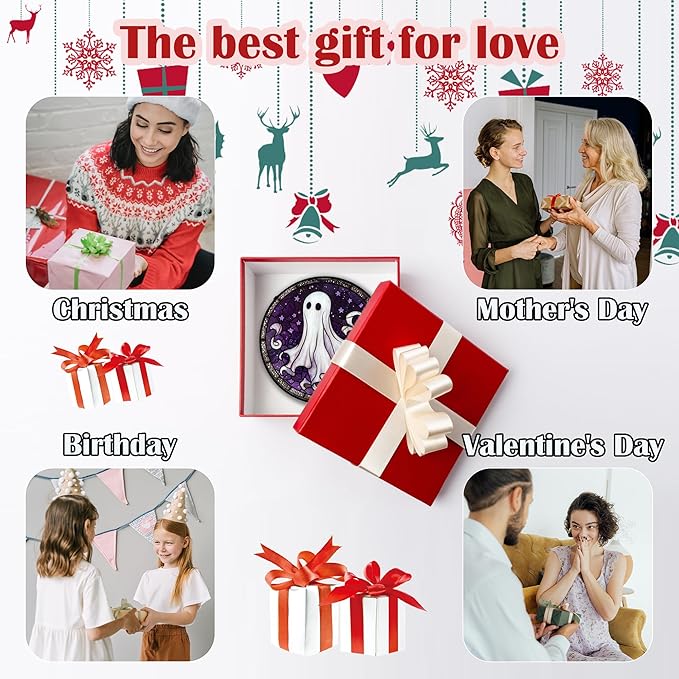 Stained Glass Window Hanging - Halloween Decorations White Ghost Purple Stars Suncatcher for Doors Garden Spooky Funny Sun Catchers Gothic Decor Horror Gifts for Women Men Friend 9.8 in